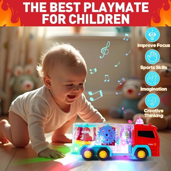 Fire Truck Toy for Toddler 3-5 LED Light Up Musical Car Educational Gift for Kid - Picture 3 of 7